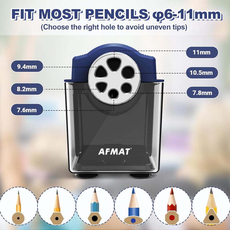 AFMAT Electric Pencil Sharpener Heavy Duty, 6-Hole Classroom Pencil Sharpener for 6-11mm Pencils, Auto Stop Pencil Sharpeners Plug in, 10000 Sharpenings, Save Colored Pencils PSX4 - Image 2